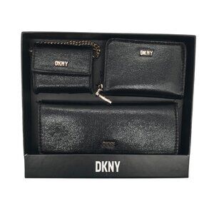 DKNY Black Faux Leather Lumen 3 Piece Wallet Set